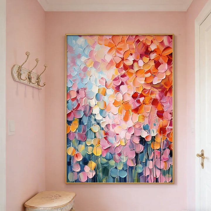 Petal Cascade Coral-Pink Abstract Painting AA