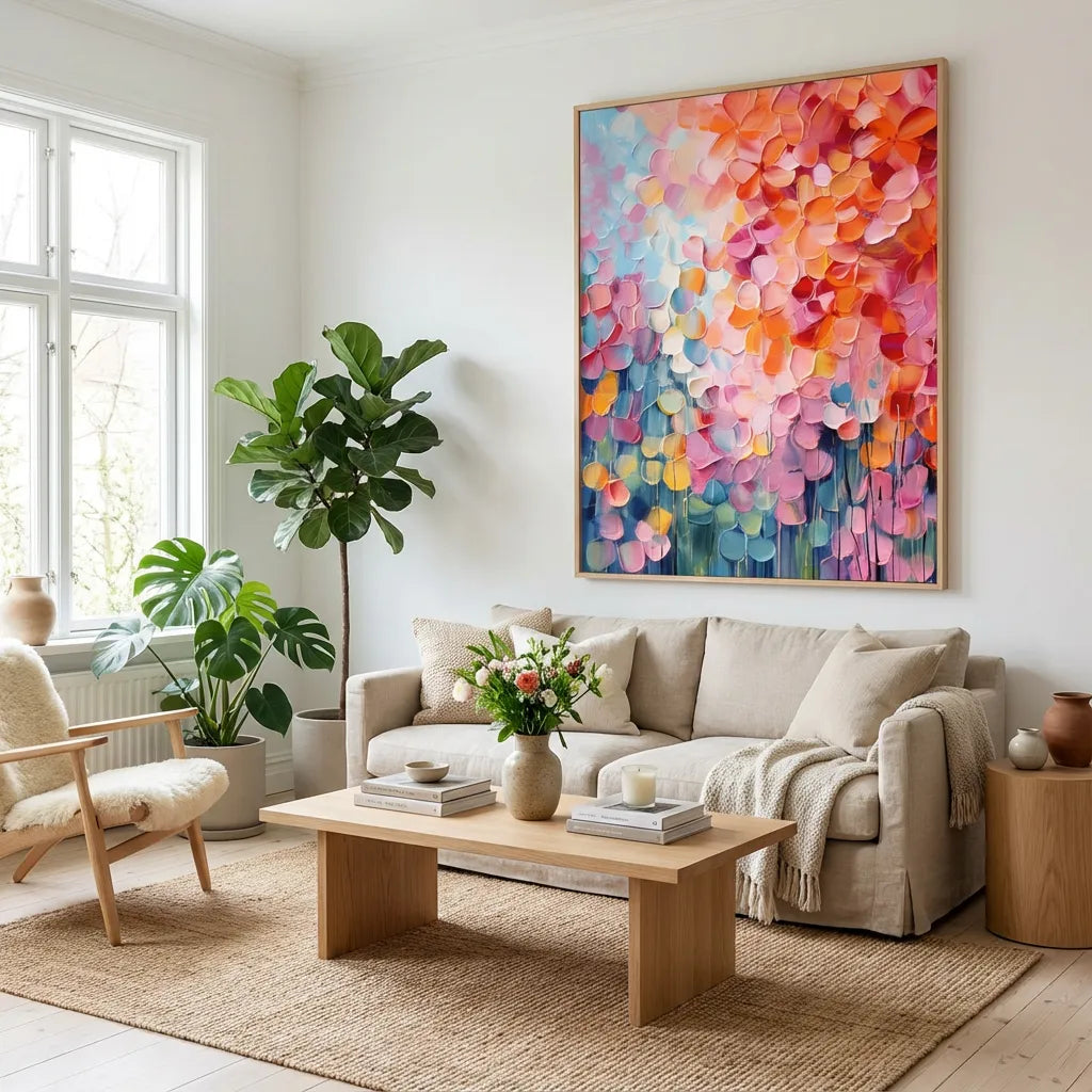 Petal Cascade Coral-Pink Abstract Painting AA
