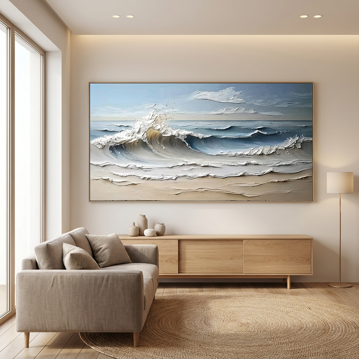 Quiet Tide Blue Textured Seascape Painting  SP#2101