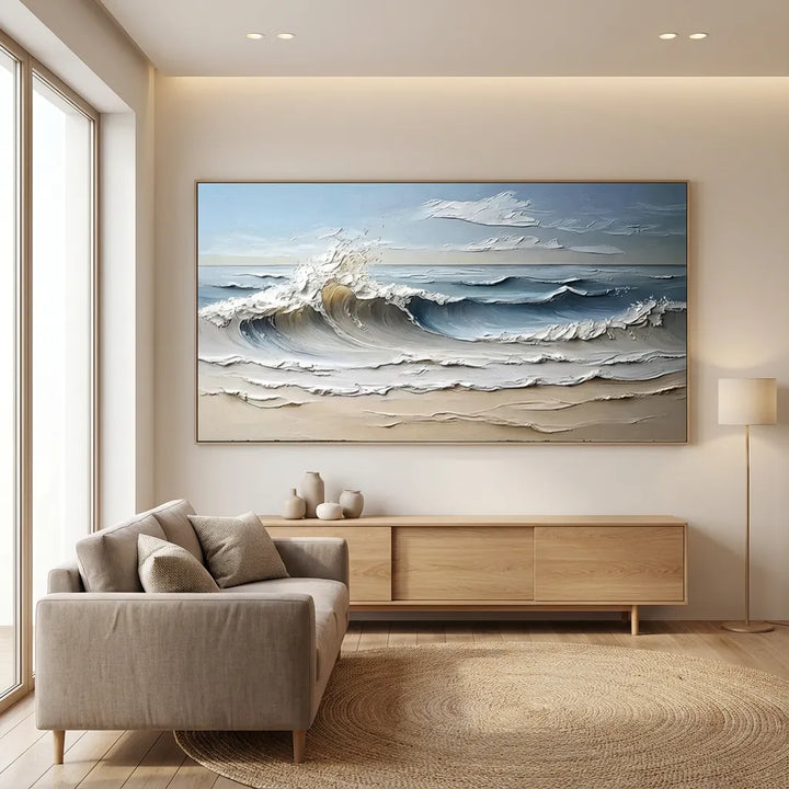 Quiet Tide Blue Modern Textured Seascape Painting  SP