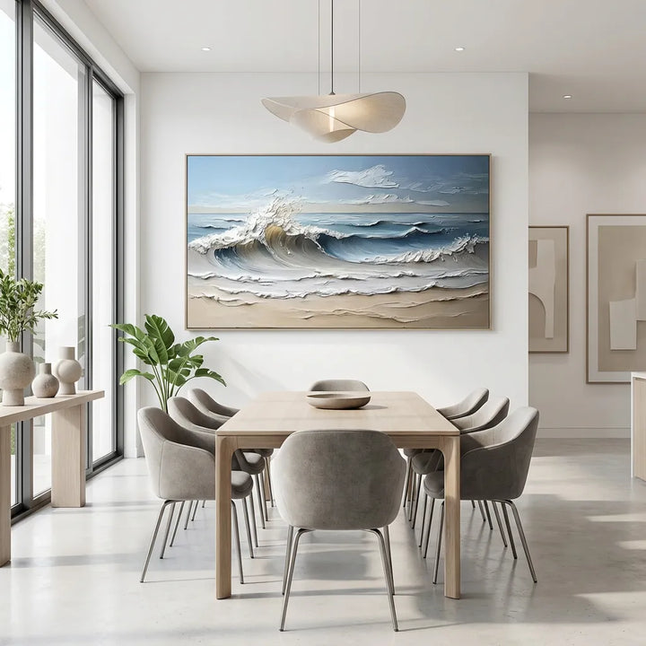 Quiet Tide Blue Modern Textured Seascape Painting  SP