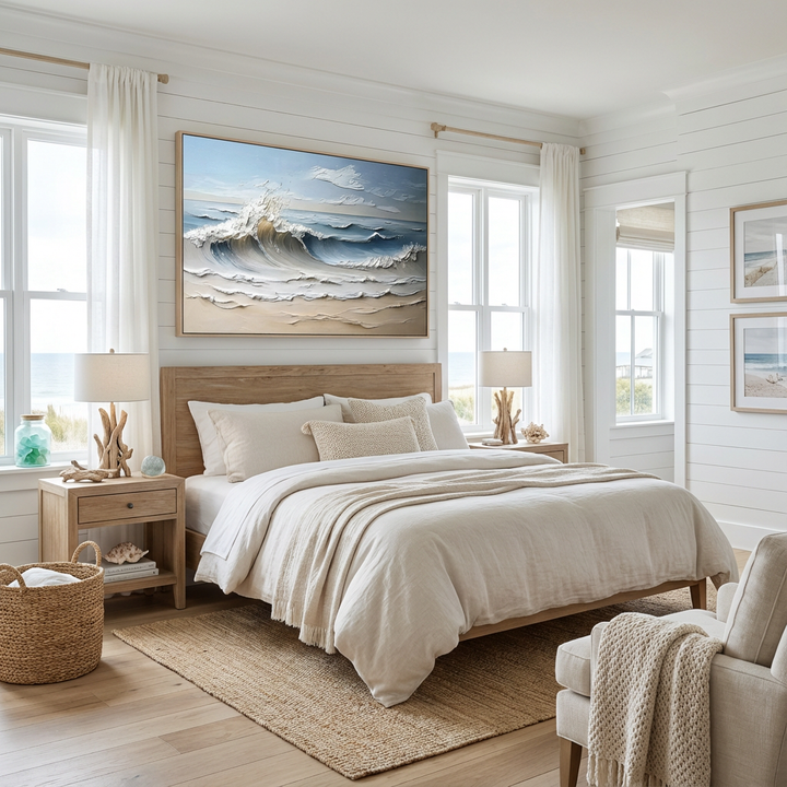 Quiet Tide Blue Textured Seascape Painting  SP#2101