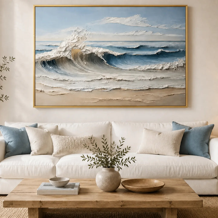 Peinture de paysage marin moderne texturé bleu marée calme SP