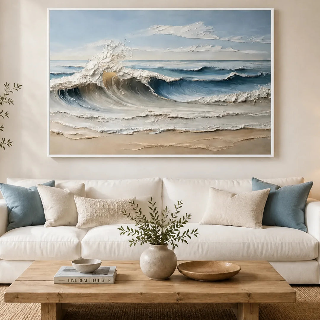 Peinture de paysage marin moderne texturé bleu marée calme SP