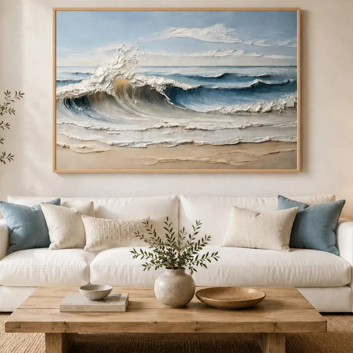 Peinture de paysage marin moderne texturé bleu marée calme SP