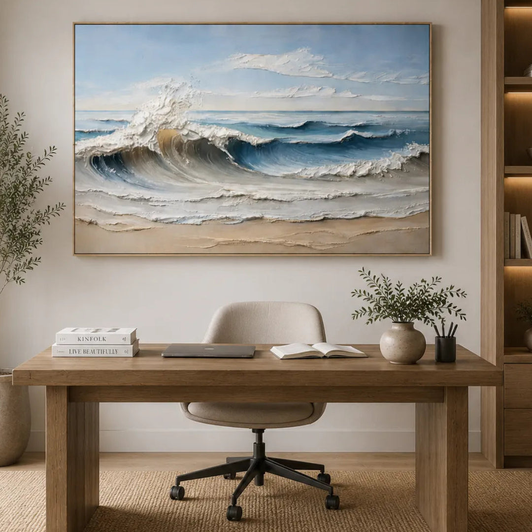 Quiet Tide Blue Modern Textured Seascape Painting  SP