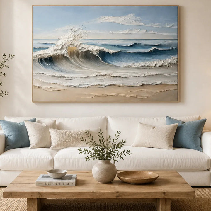 Quiet Tide Blue Modern Textured Seascape Painting  SP