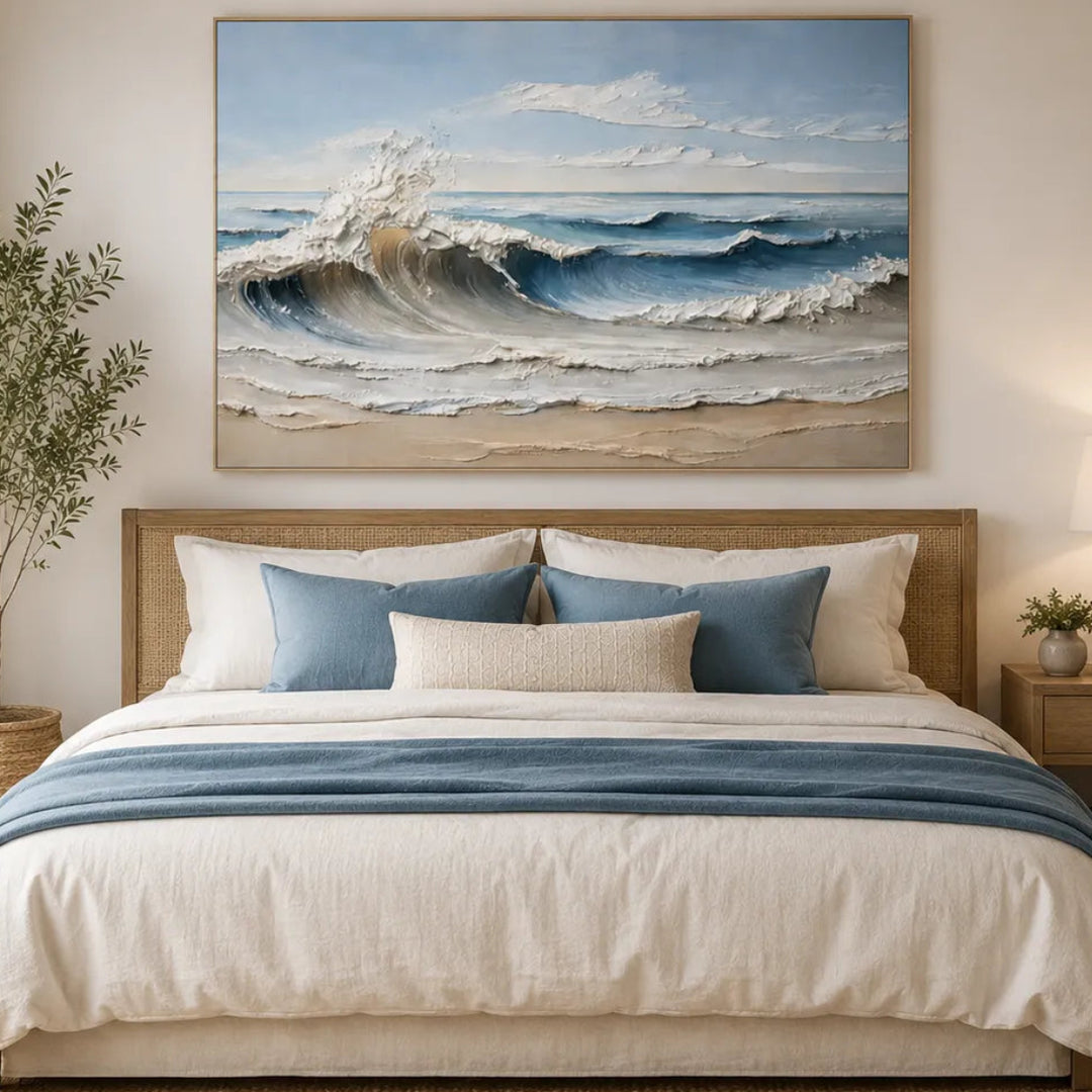 Quiet Tide Blue Modern Textured Seascape Painting  SP