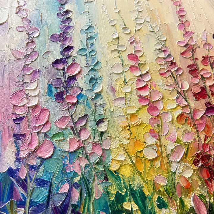 Rainbow Lupine Field Impasto Floral Canvas Art TA