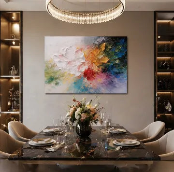 Rainbow Abstract Floral Vibrant Impasto Oil Painting HP