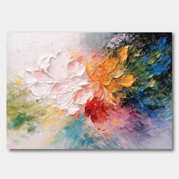 Rainbow Abstract Floral Vibrant Impasto Oil Painting HP