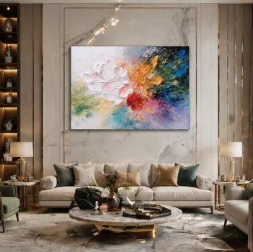 Rainbow Abstract Floral Vibrant Impasto Oil Painting HP