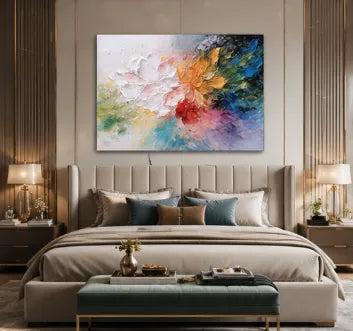 Rainbow Abstract Floral Vibrant Impasto Oil Painting HP