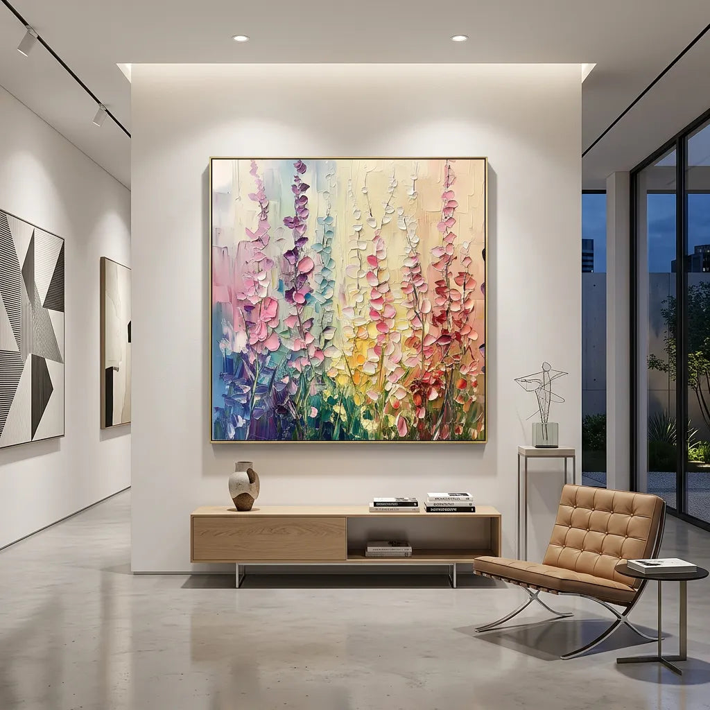 Rainbow Lupine Field Impasto Floral Canvas Art TA