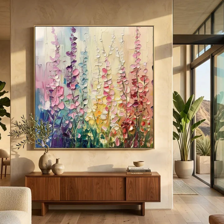 Rainbow Lupine Field Impasto Floral Canvas Art TA