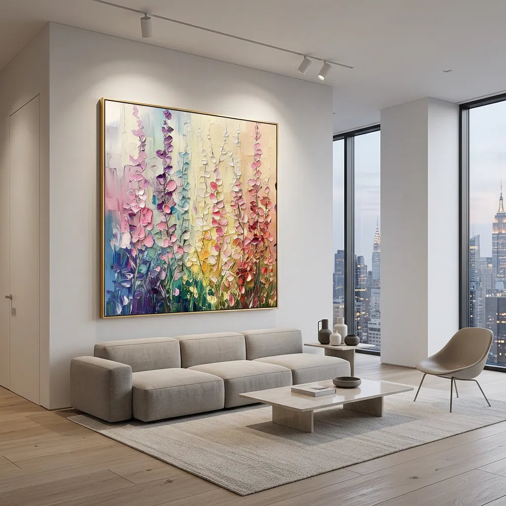 Rainbow Lupine Field Impasto Floral Canvas Art TA