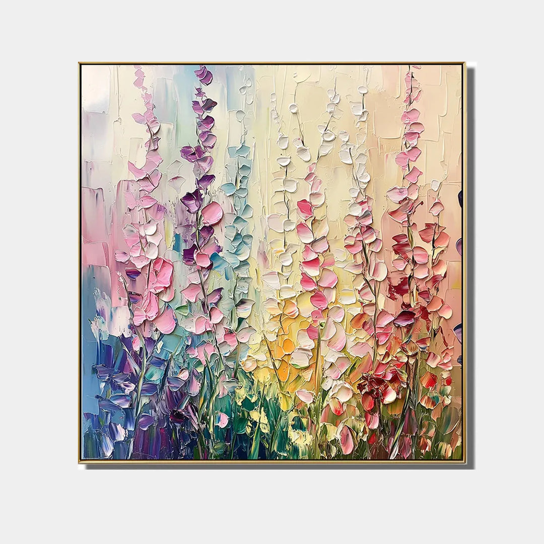 Rainbow Lupine Field Impasto Floral Canvas Art TA