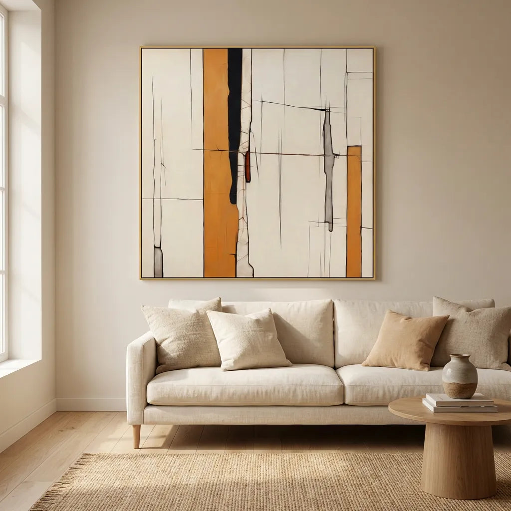 Saffron Minimal Geometric Line Abstract Painting TA