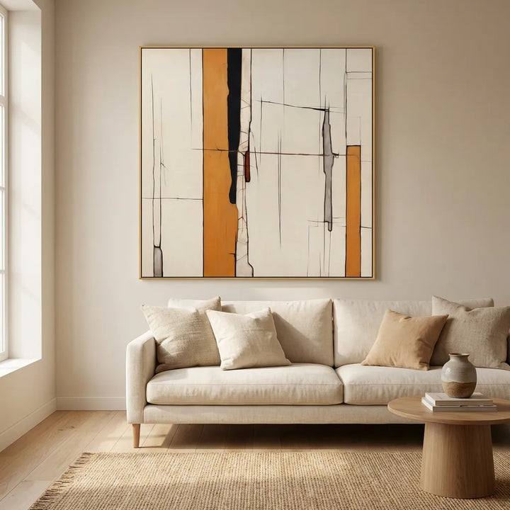 Saffron Minimal Geometric Line Abstract Painting TA