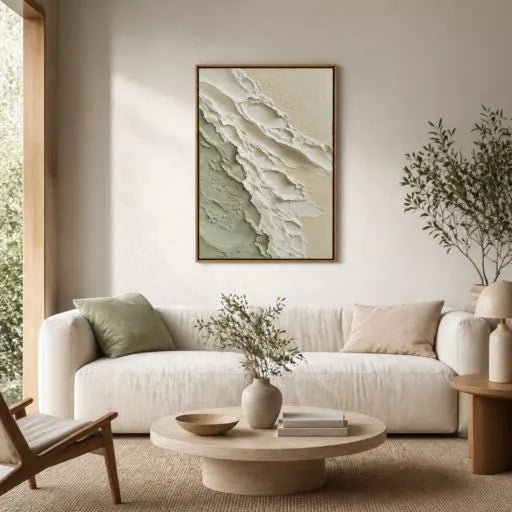 Sage Green Abstract 3D Textured Oil Painting HP