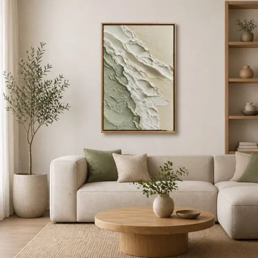 Sage Green Abstract 3D Textured Oil Painting HP