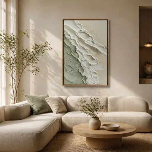 Sage Green Abstract 3D Textured Oil Painting HP