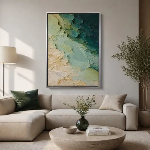 Sage Green Ocean Abstract 3D Textured Painting HP#2866