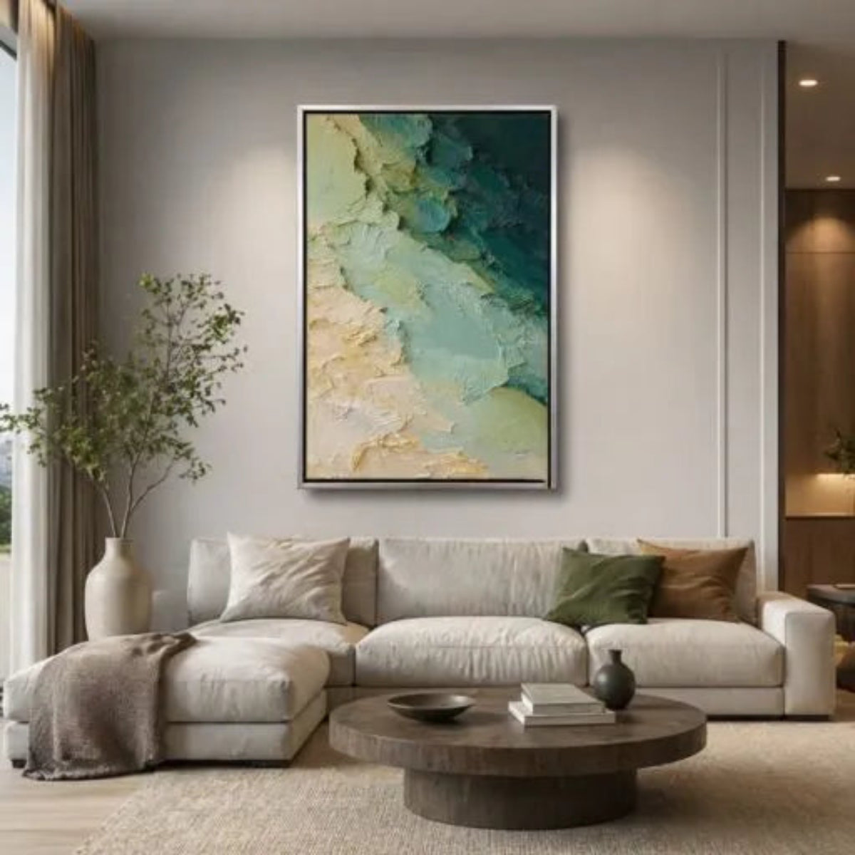 Sage Green Ocean Abstract 3D Textured Painting HP#2866
