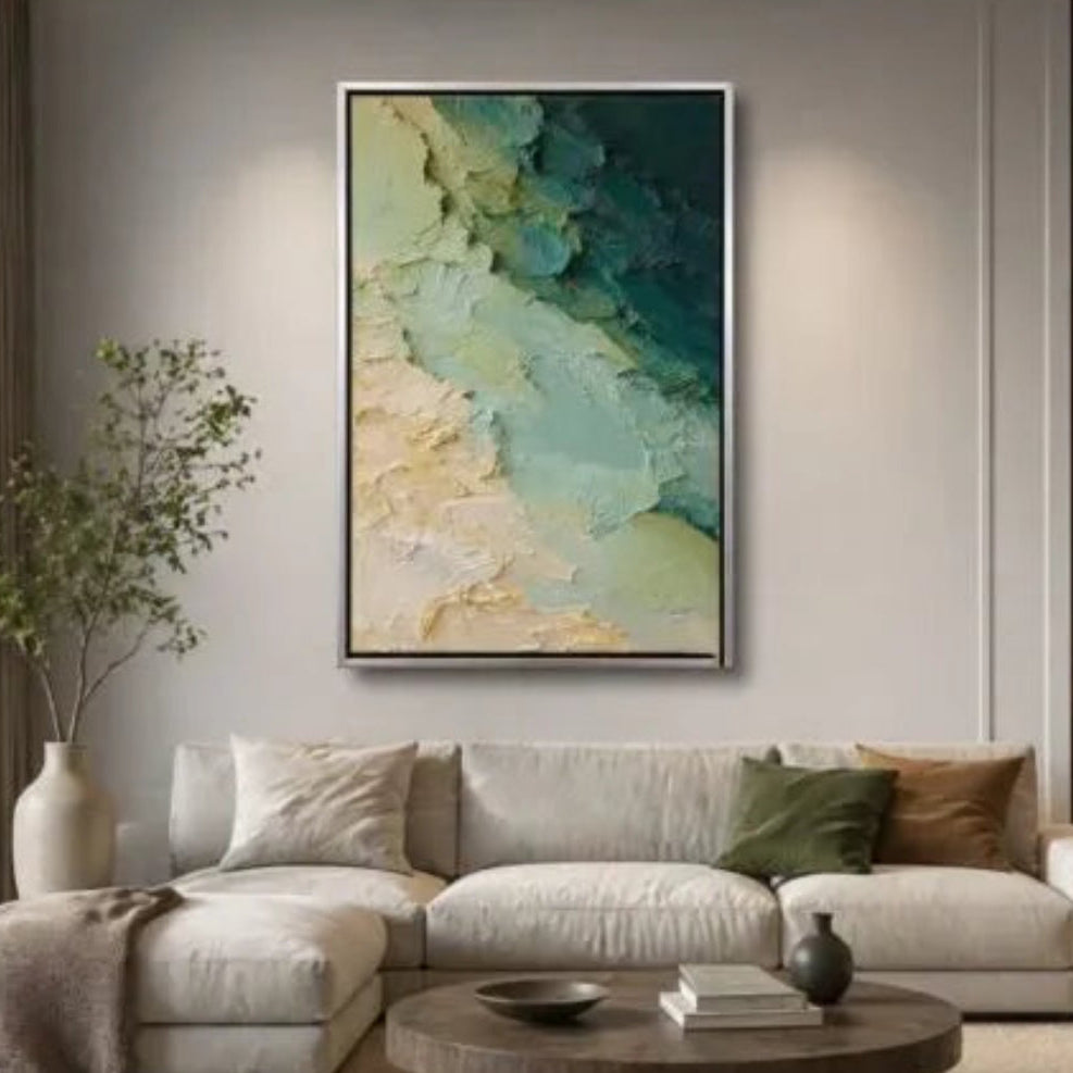 Sage Green Ocean Abstract 3D Textured Painting HP#2866 — Existing room preview room preview