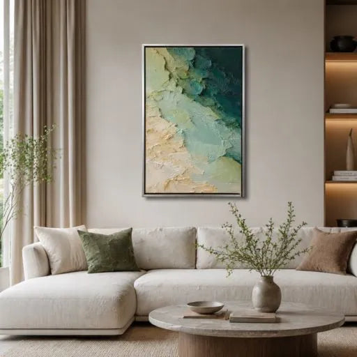 Sage Green Ocean Abstract 3D Textured Painting HP#2866