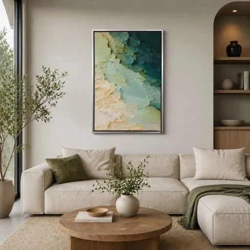 Sage Green Ocean Abstract 3D Textured Painting HP#2866