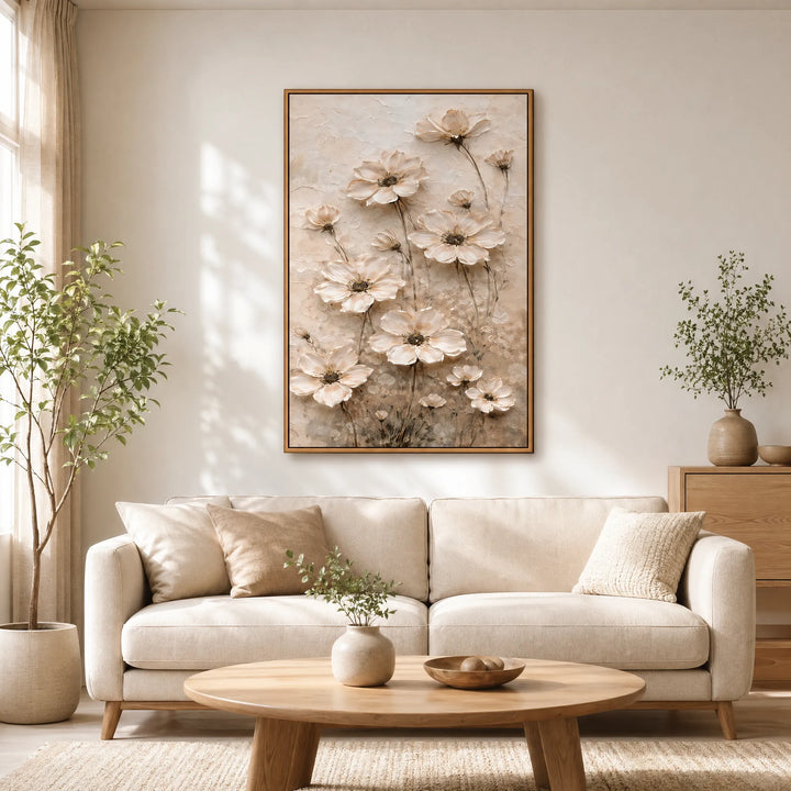 Sculpted Floral Oil Painting Neutral Wall Art HP