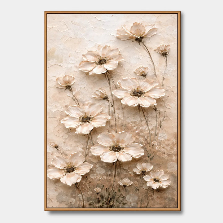 Sculpted Floral Oil Painting Neutral Wall Art HP