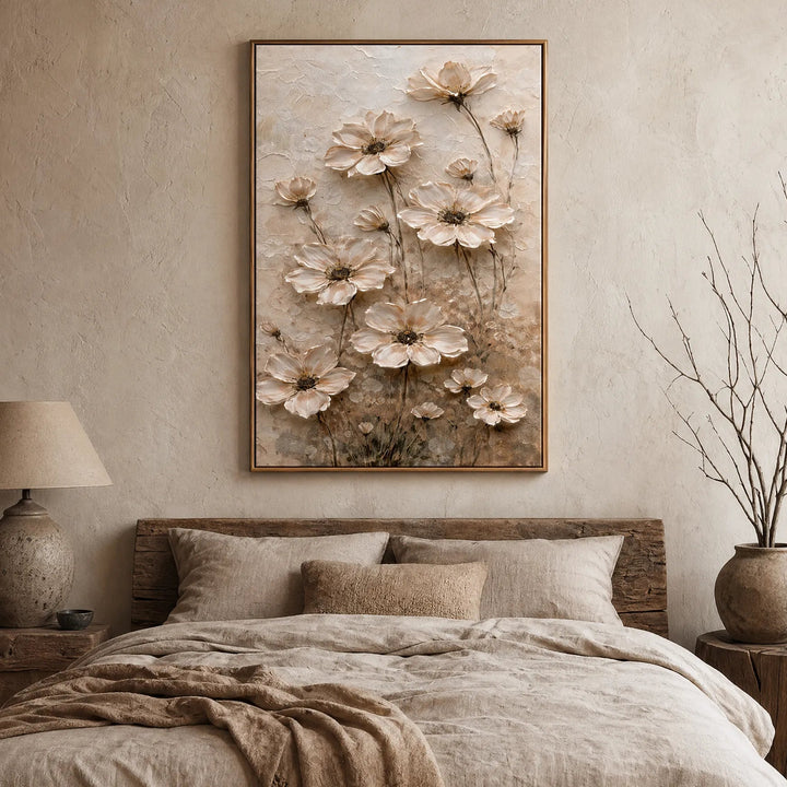 Sculpted Floral Oil Painting Neutral Wall Art HP