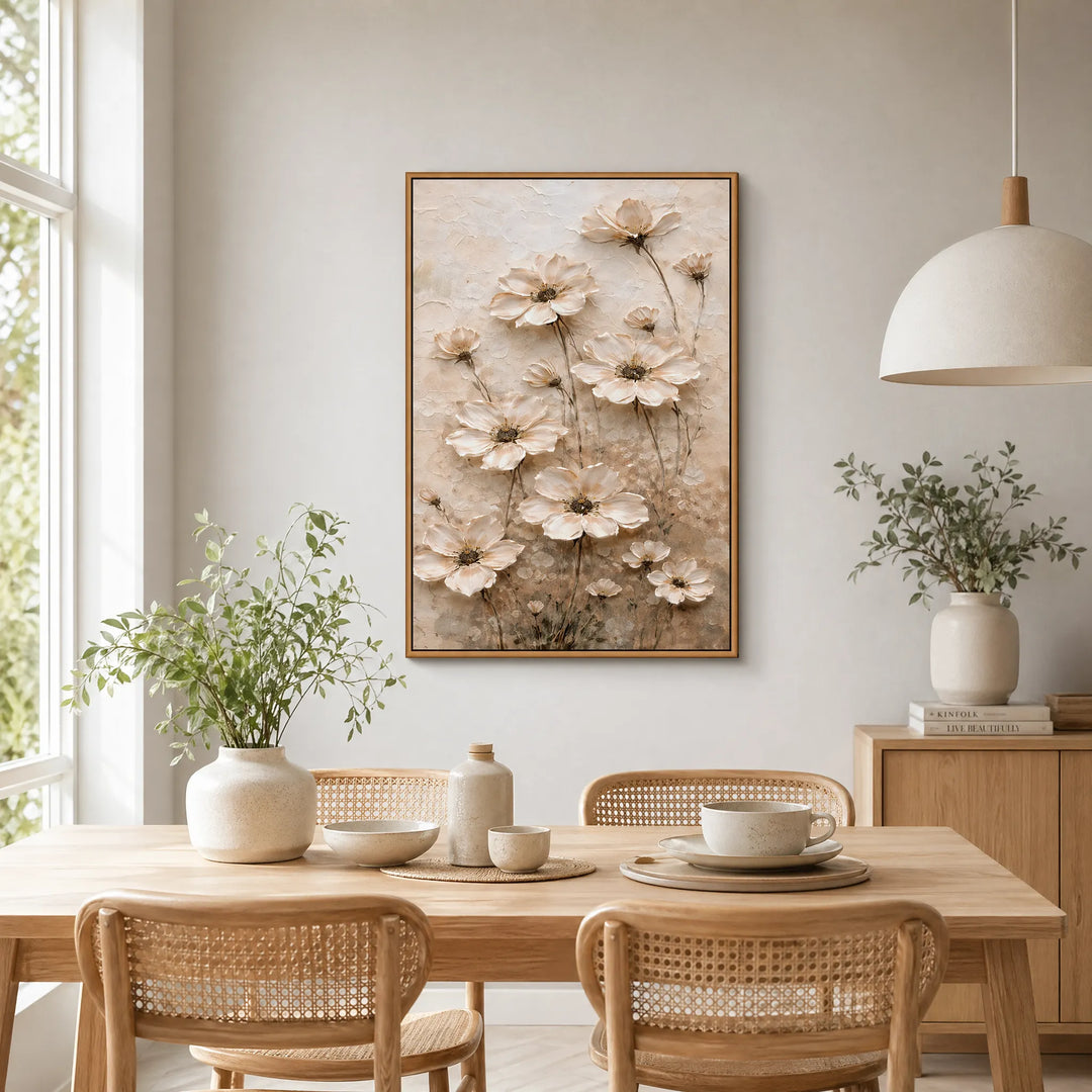 Sculpted Floral Oil Painting Neutral Wall Art HP