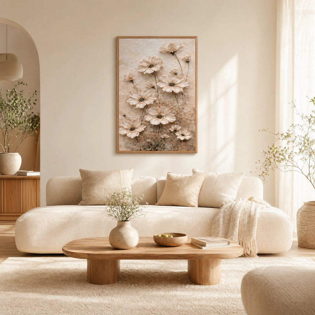 Sculpted Floral Oil Painting Neutral Wall Art HP
