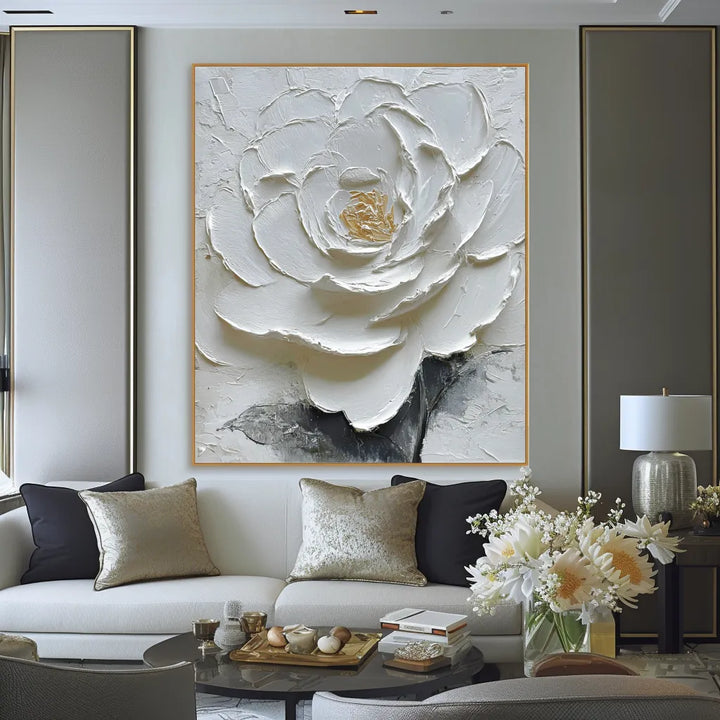 Sculpted White Floral Painting MT