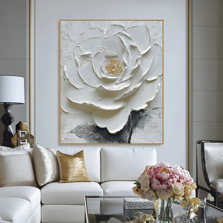 Sculpted White Floral Painting MT