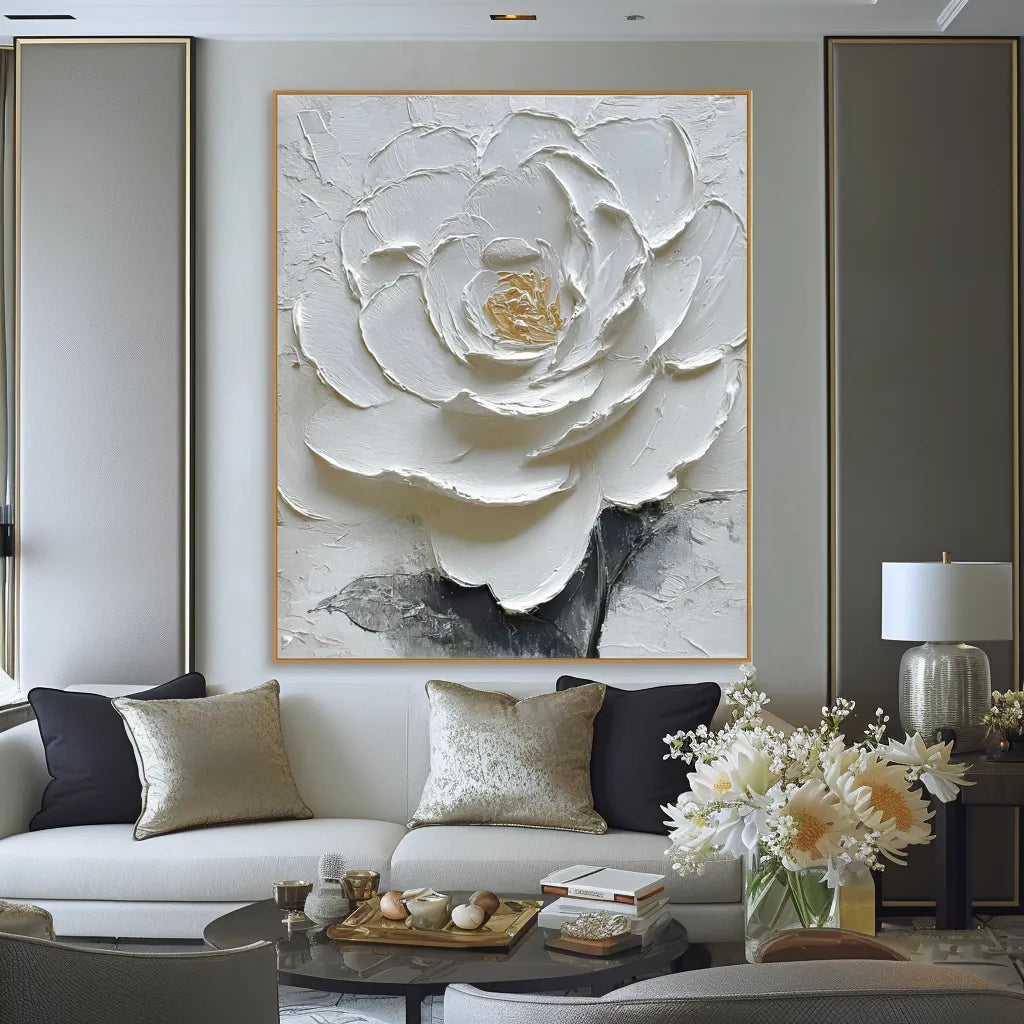 Sculpted White Floral Painting MT