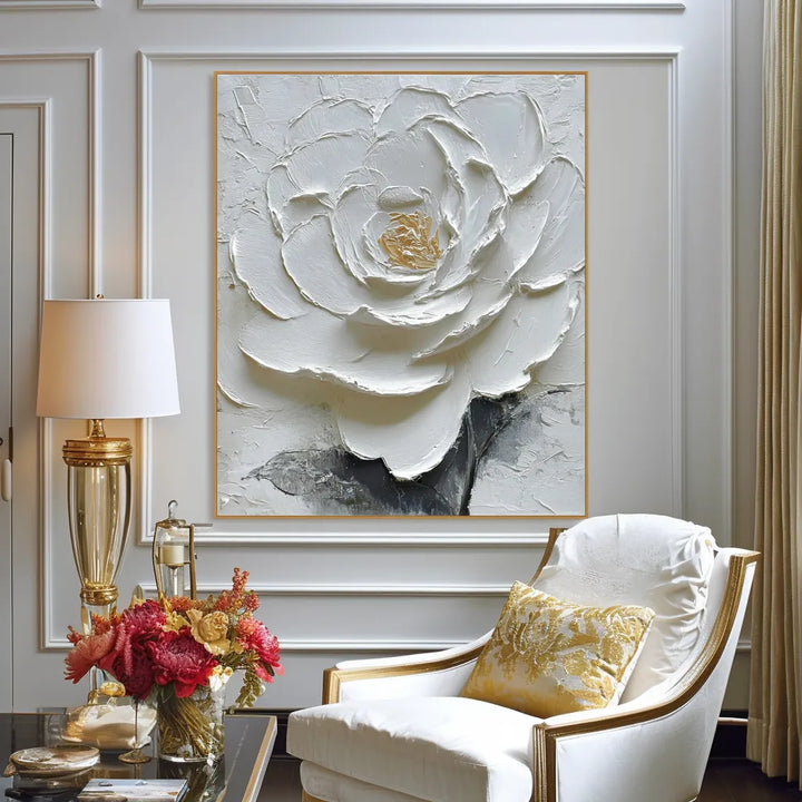 Sculpted White Floral Painting MT