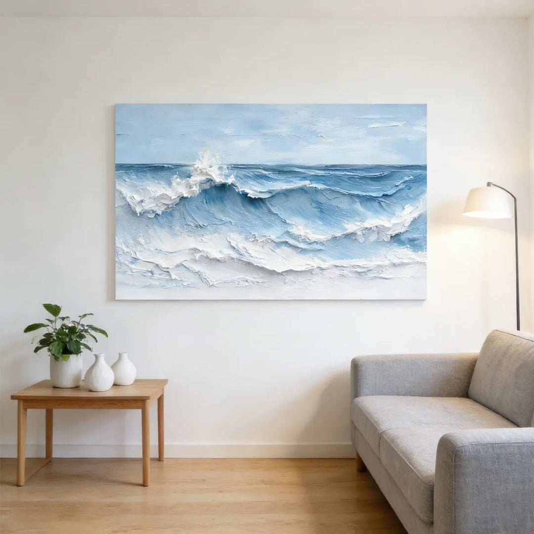 Skyfall Blue Textured Wave Painting SP