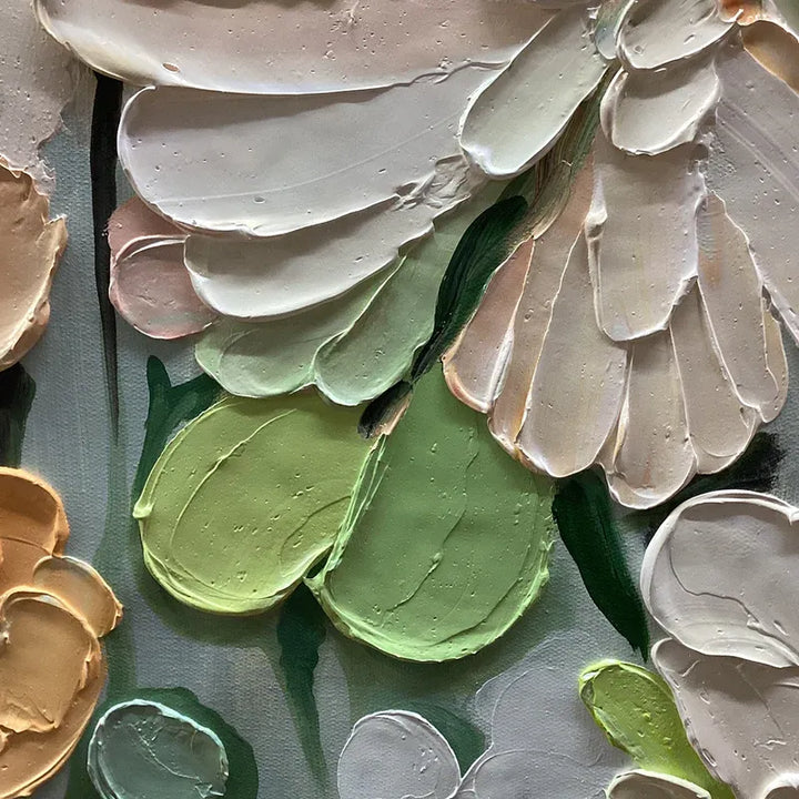 Cream Green Impasto Floral Painting MT
