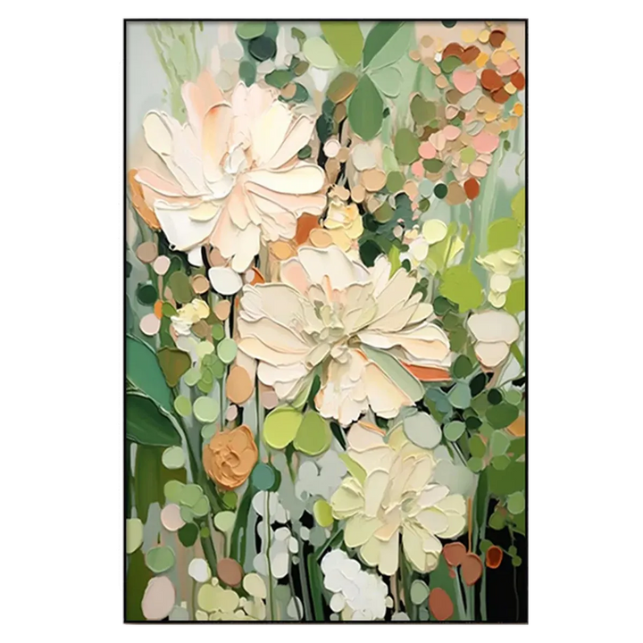Cream Green Impasto Floral Painting MT