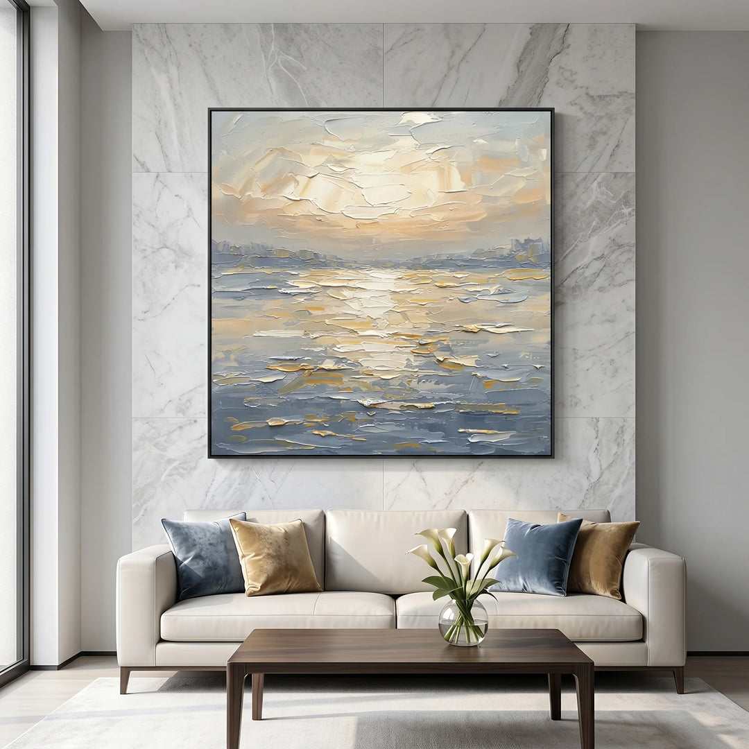 Square Abstract Seascape Canvas Print with Golden Light TA