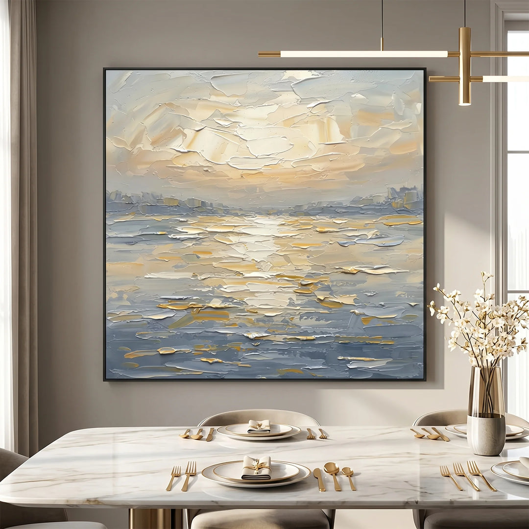 Square Abstract Seascape Canvas Print with Golden Light TA