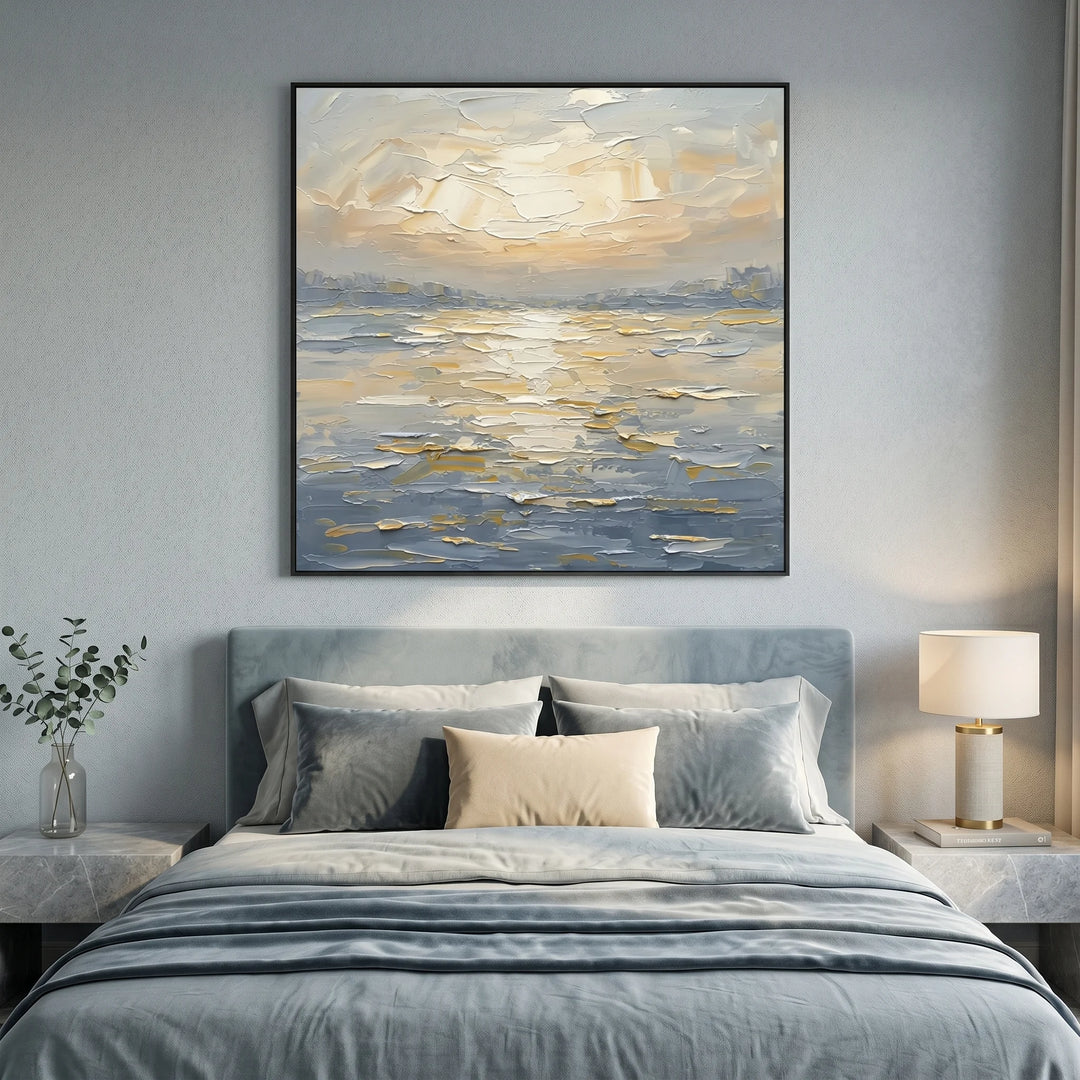 Square Abstract Seascape Canvas Print with Golden Light TA