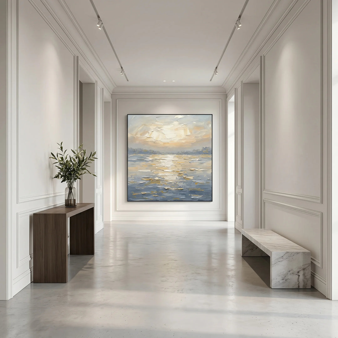 Square Abstract Seascape Canvas Print with Golden Light TA