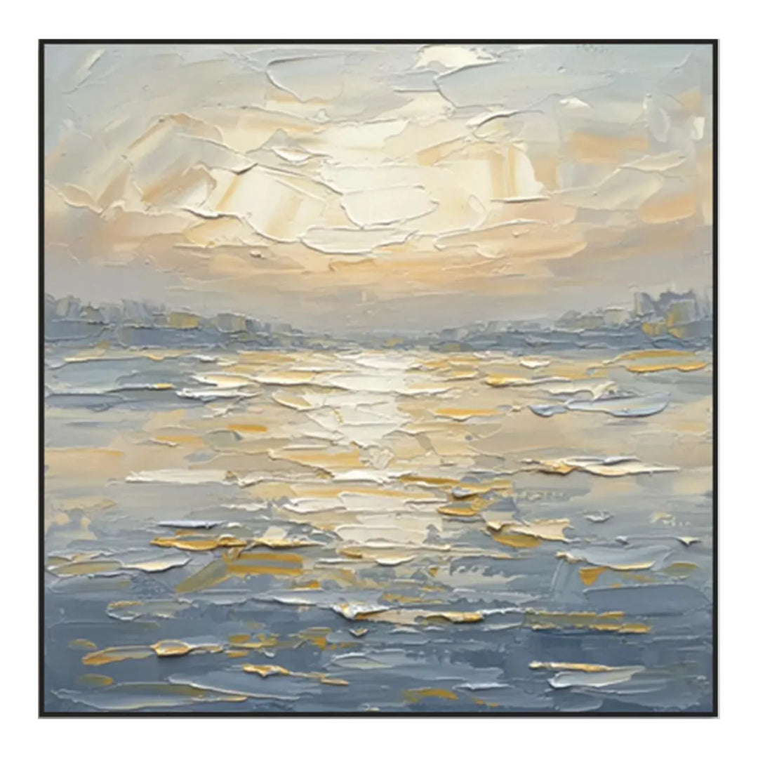 Square Abstract Seascape Canvas Print with Golden Light TA