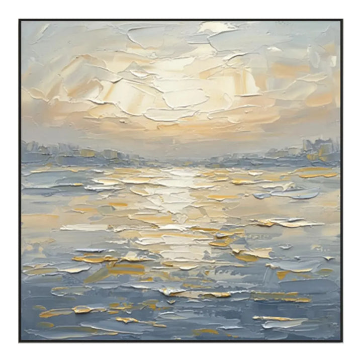 Square Abstract Seascape Canvas Print with Golden Light TA