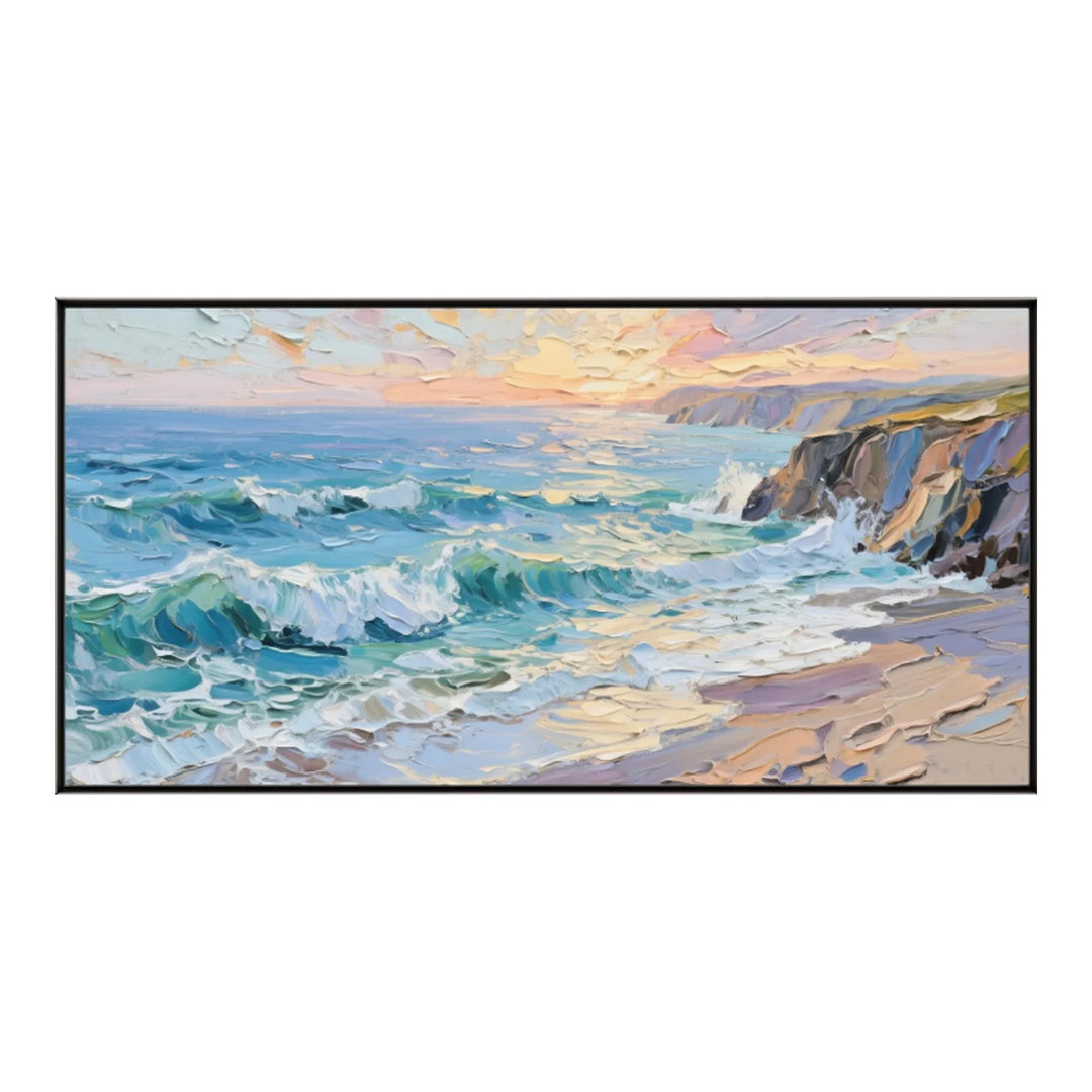 Sunset Coastal Seascape Textured Canvas Wall Art Print TA